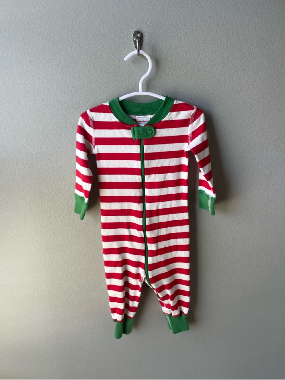 Hanna Andersson // Striped Red and Green Kids One Piece Zip Pajamas